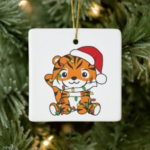 Tijger Kerstmis Winter Dieren Vakantie Tijgers Keramisch Ornament
