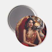 Tijger Lady op een cirkel magneet (Voorkant / Achterkant)
