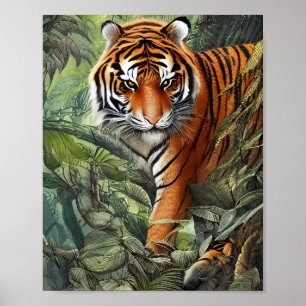 Tijger loopt in het Oerwoud Poster