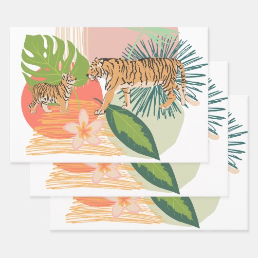 Tijger mam en Baby in het Oerwoud Inpakpapier Vel (Set)