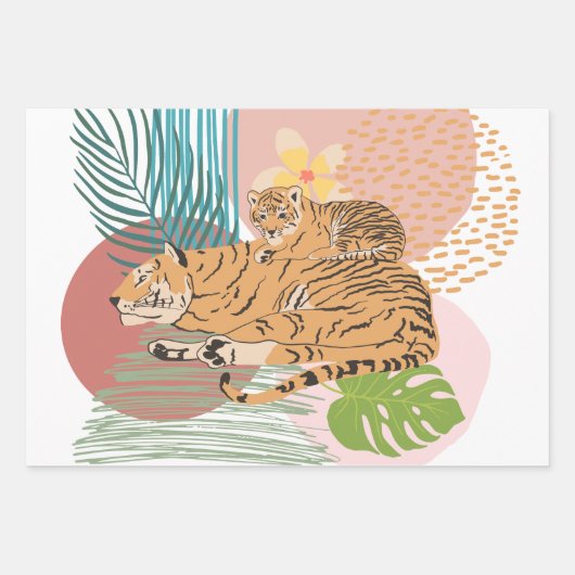 Tijger mam en Baby in het Oerwoud Inpakpapier Vel (Voorkant 3)