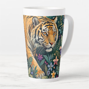 Tijger met Amber Ogen Fantasie Jungle Gebladerte Latte Mok