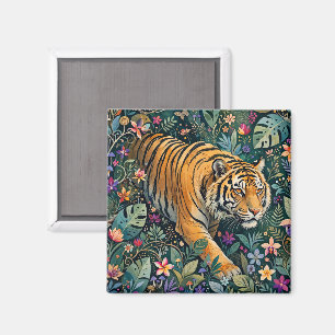 Tijger met Amber Ogen Fantasie Jungle Loof Magneet