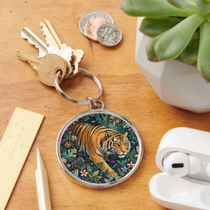 Tijger met Amber Ogen Fantasie Jungle Loof Sleutelhanger