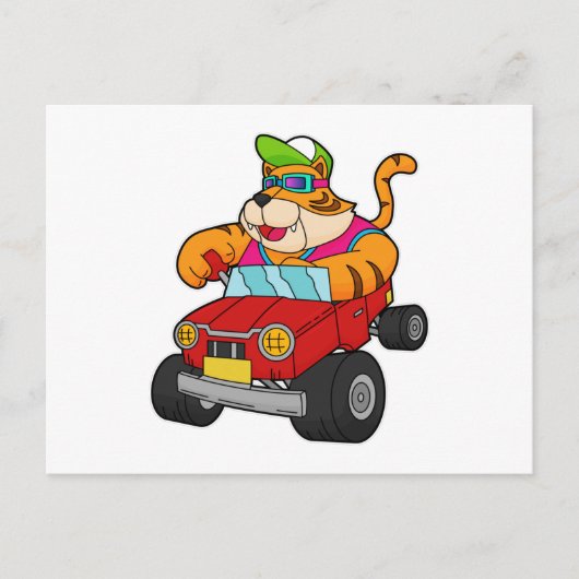 Tijger met auto briefkaart (Voorkant)