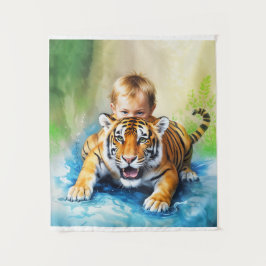 Tijger met baby jongen Tapestry Wandkleed