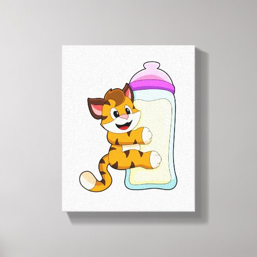 Tijger met Baby melkfles Canvas Afdruk (Voorkant)