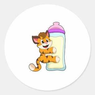 Tijger met Baby melkfles Ronde Sticker