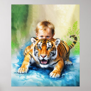 Tijger met baby poster