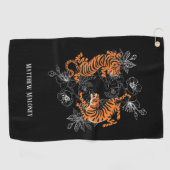 tijger met Cherry Blossom Golf Jouw naam Golfhanddoek (Horizontaal)