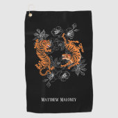 tijger met Cherry Blossom Golf Jouw naam Golfhanddoek (Voorkant)