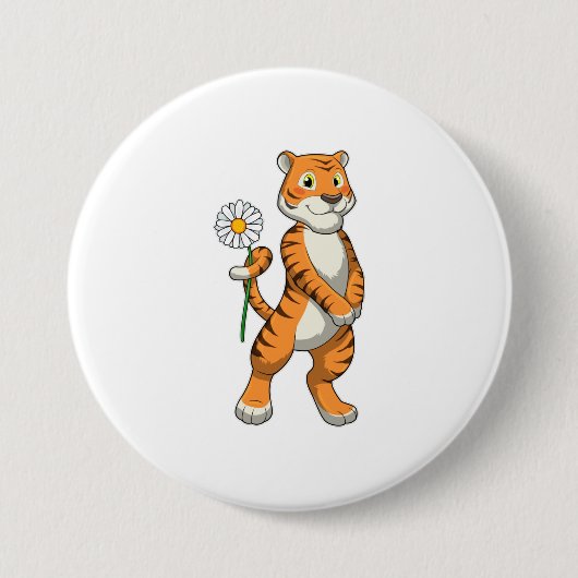 Tijger met Daisy Flower Ronde Button 7,6 Cm (Voorkant)