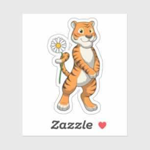 Tijger met Daisy Flower Sticker