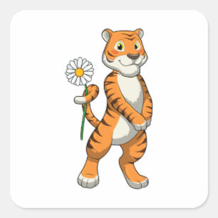 Tijger met Daisy Flower Vierkante Sticker