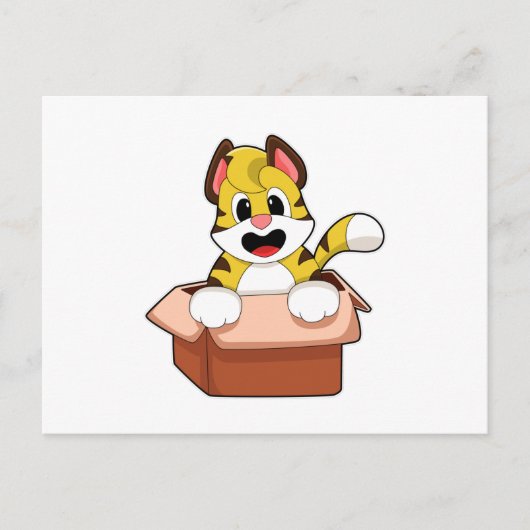 Tijger met doos briefkaart (Voorkant)