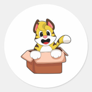 Tijger met doos ronde sticker