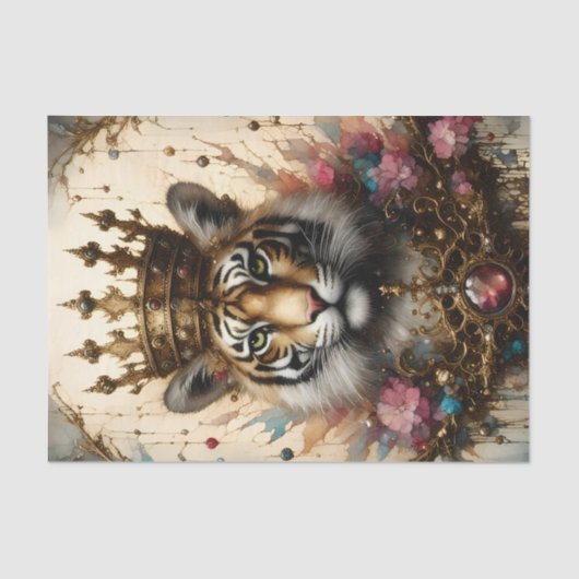 Tijger met een kroon decoupage tissuepapier (Voorkant)