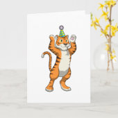 Tijger met feesthoed Feest Kaart (Gele Bloem)