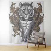 Tijger met Floral Art Deco Extra Large Tapestry Wandkleed (In situ)