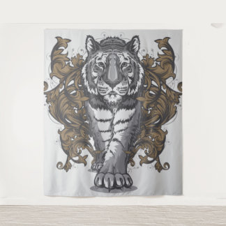 Tijger met Floral Art Deco Extra Large Tapestry Wandkleed