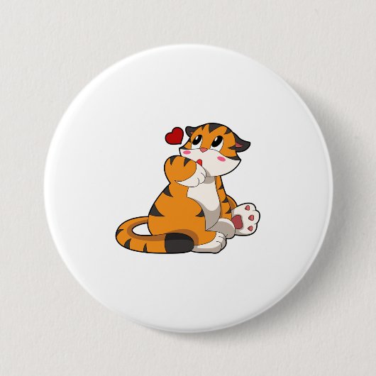 Tijger met hart ronde button 7,6 cm (Voorkant)
