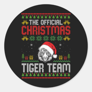 Tijger met kerstman hoed Kerstverlichting Vrolijk  Ronde Sticker