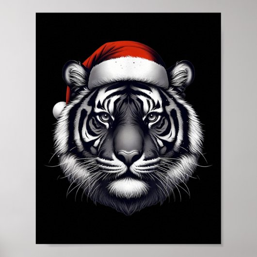 Tijger met kerstmuts kerstmis minnaar dierentuin h poster (Voorkant)