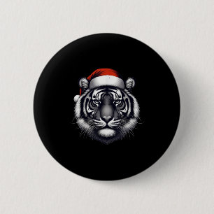 Tijger met kerstmuts kerstmis minnaar dierentuin h ronde button 5,7 cm