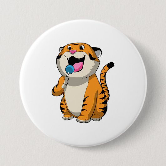 Tijger met Lollipop Ronde Button 7,6 Cm (Voorkant)