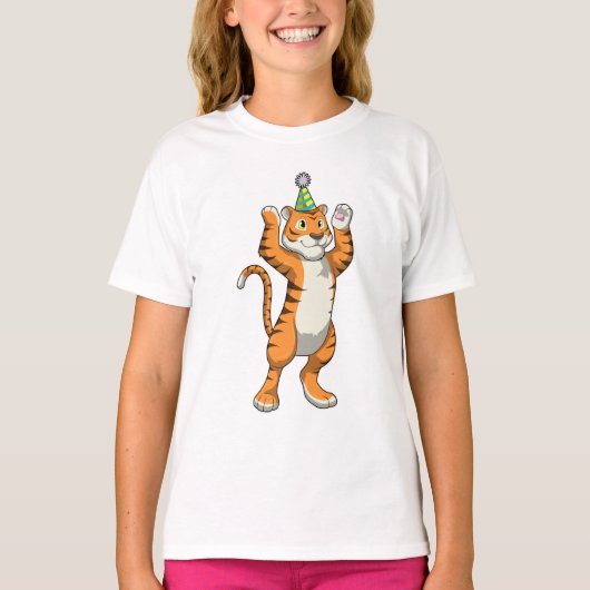 Tijger met partij pet t-shirt (Voorkant)