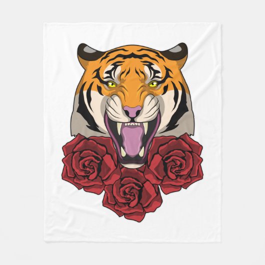 Tijger met Roos Fleece Deken (Voorkant)