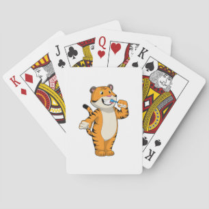Tijger met tandenborstel pokerkaarten