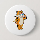 Tijger met tandenborstel ronde button 7,6 cm (Voorkant)