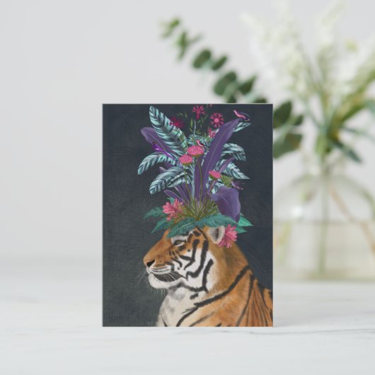Tijger met tropische kop briefkaart (Staand voorkant)