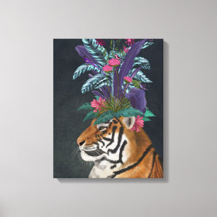 Tijger met tropische kop canvas afdruk