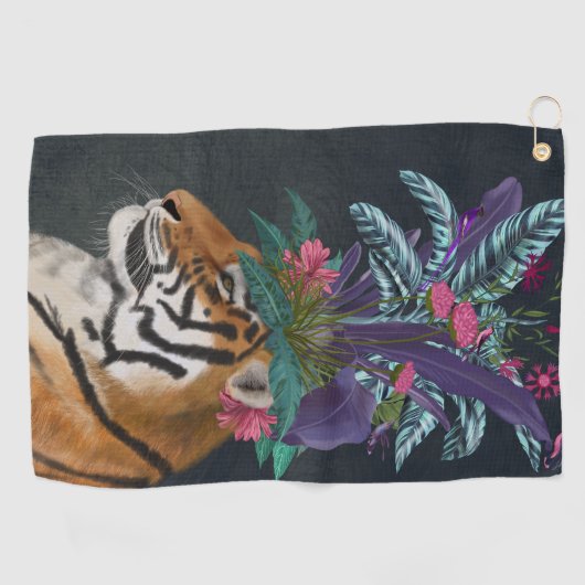 Tijger met tropische kop golfhanddoek (Horizontaal)