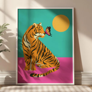 Tijger met Vlinder Kleurrijke Funky Kunst Poster