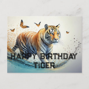 Tijger met vlinders Gefeliciteerd met je verjaarda Briefkaart