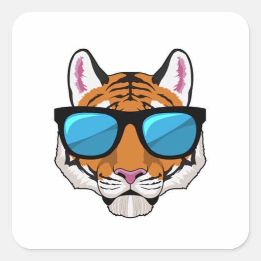 Tijger met zonnebril vierkante sticker (Voorkant)