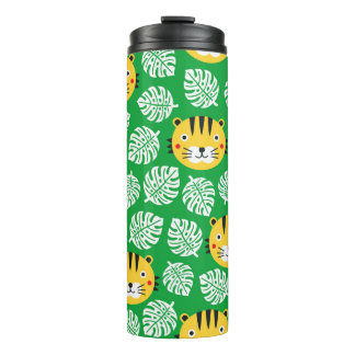 Tijger naadloos patroon met tropische bladeren. KI Thermosbeker
