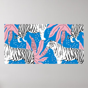Tijger naadloos patroon, wilde dierenachtergrond, poster