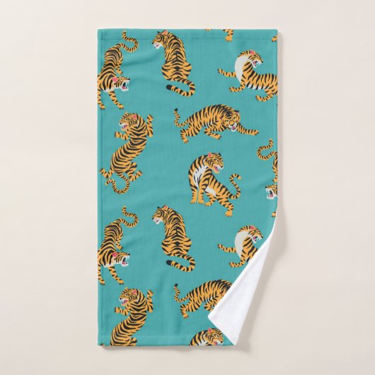 Tijger op Blauwgroen Patroon Bad Handdoek (Handdoek)