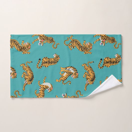 Tijger op Blauwgroen Patroon Bad Handdoek (Handdoek)