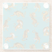 Tijger op Blauwgroen Patroon Glazen Onderzetter (Achterkant)