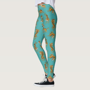 Tijger op Blauwgroen Patroon Leggings