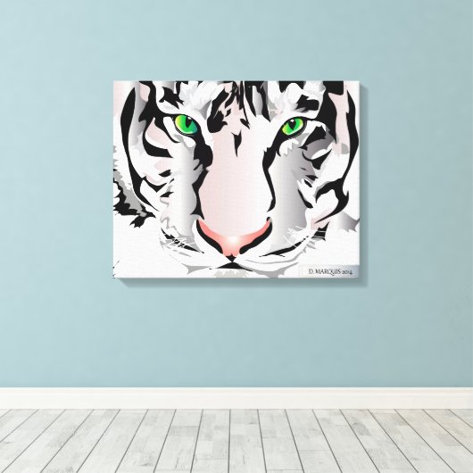 TIJGER OP CANVAS-WIT 20 "x 16" Canvas Afdruk (Insitu (Houten vloer))