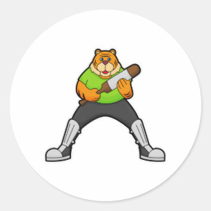 Tijger op cricket met cricket bat ronde sticker