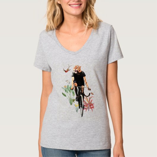Tijger op een fiets collage t-shirt (Voorkant)