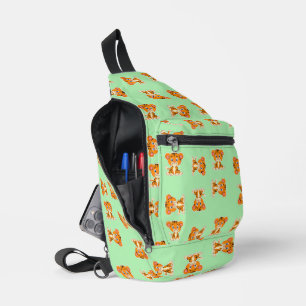 Tijger op groen patroon sling bag