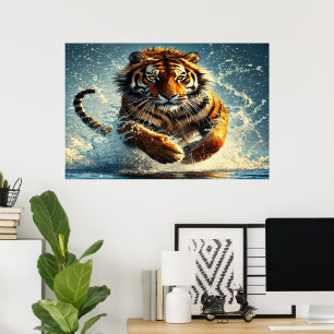 Tijger op het turquoise getij poster